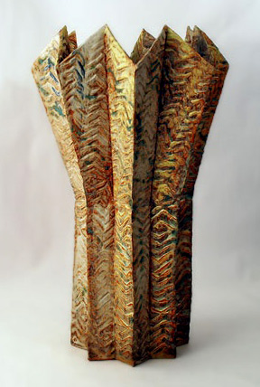 Henry Pim,-ceramic studio, Ireland Unique handbuilt monumental stoneware vase, glazed-in matte and glossy glazes-in pale brown, white and pale green,-1985