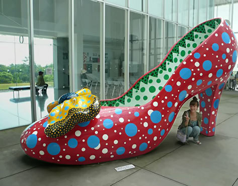 large spotted high heel sculpture