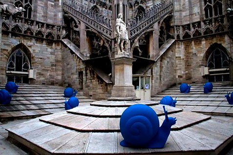 Cathedral Blue Snail sculptures