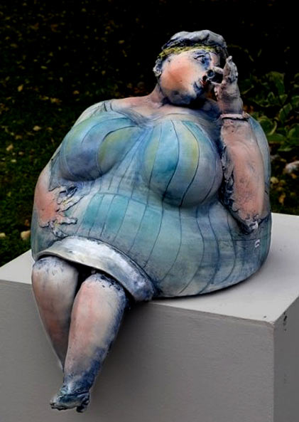 French Eva Roucka Sculpture of a seated fat lady