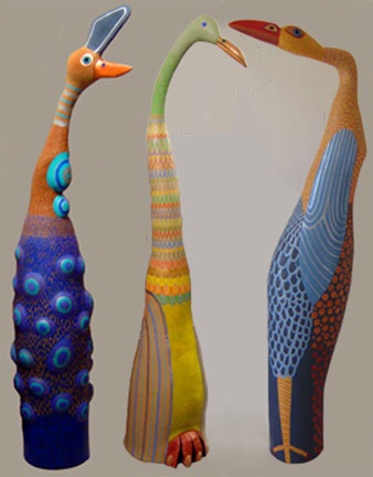 Barbara Kobylinska three ceramic bird sculptures