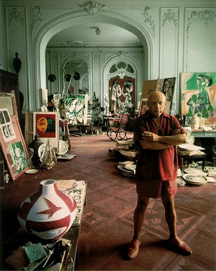 Pablo Picasso in his studio in Cannes-1956