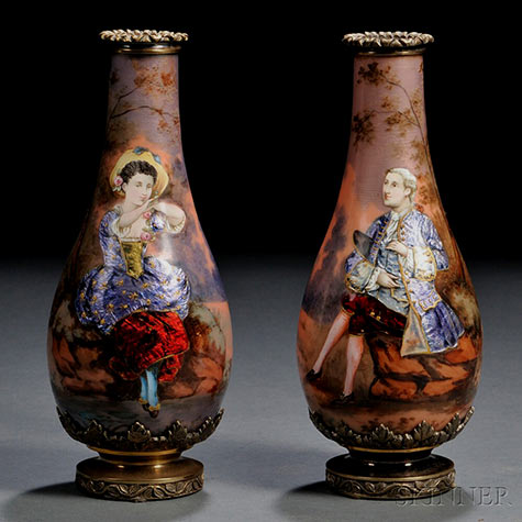 Pair of Metal mounted Limoges vases