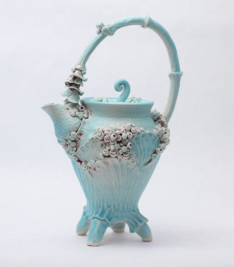 Pottery by Amanda Eccleston - Leafy Rosey Rococo Nautical Teapot with Feet