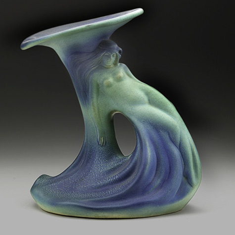 VAN BRIGGLE Lady of the Lily vase, blue-green glaze