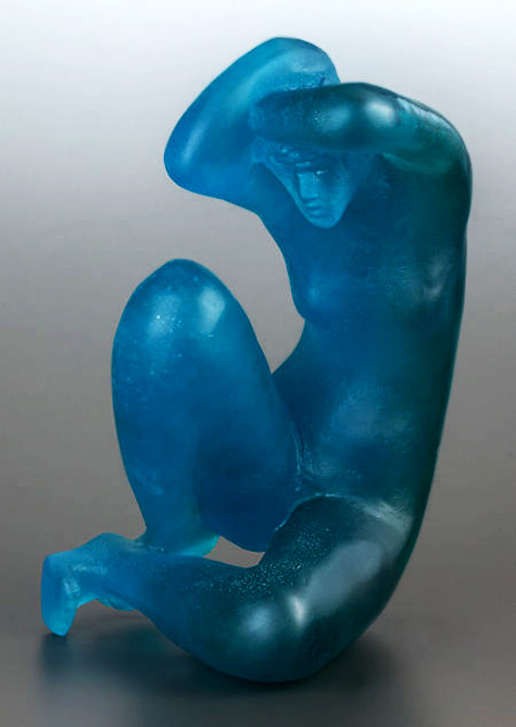 Seated female nude glass sculpture -Daum Pate De Verre 