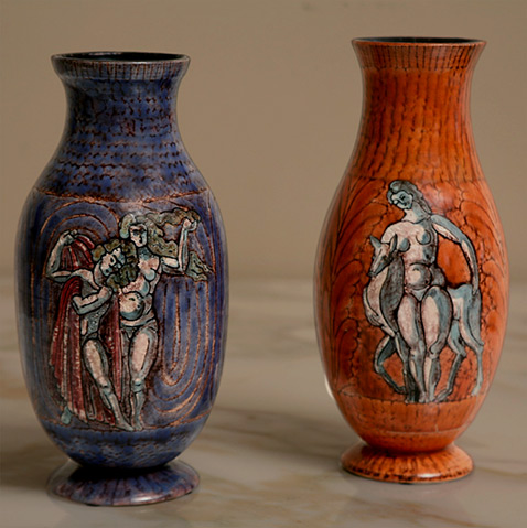 Elegant Sevres porcelain vases by Jean Mayodon
