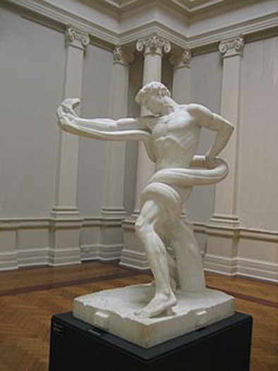 Athlete wrestling a python, white marble sculpture_by Frederic, Lord Leighton,_1888-1891