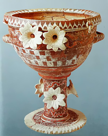 Kamares crater vessel with decorative lillies