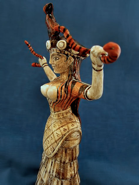Minoan Snake Goddess figure holding snakes