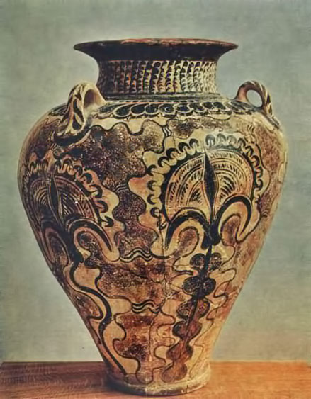 Minoan-ceramic-vessel with fleur di lis motifs and small handles