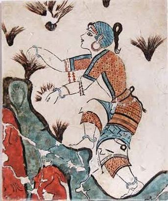Saffron gatherer in fresco from Akrotiri, Thera