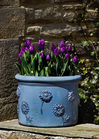 Botanica-Planter-S-3-Campania - light blue planter with raised flower motifs