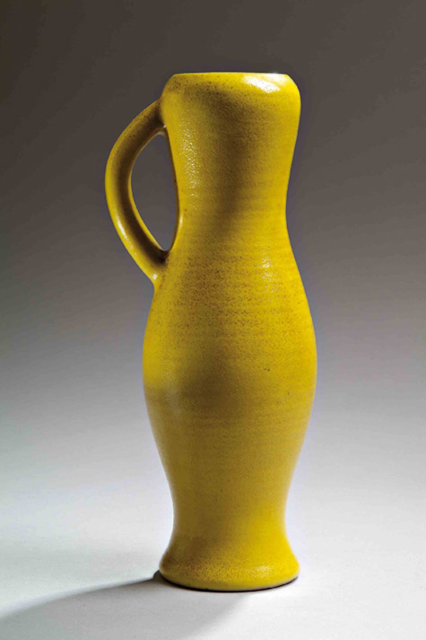 Chambost Pol (1906-1983) baluster earthenware jug covered-with-a yellow glaze finely pitted orange-peel