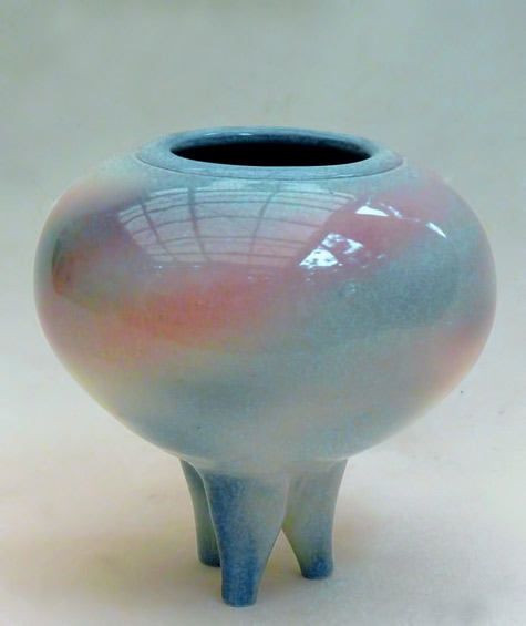 Michael Wein - tri footed ceramic vessel pink and blue