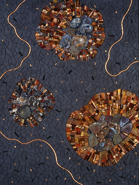 Meltdown 2006 by Sonia King, glass, ceramic, slate, chalcedony, pearls, shell, copper, bone, gold, smalti