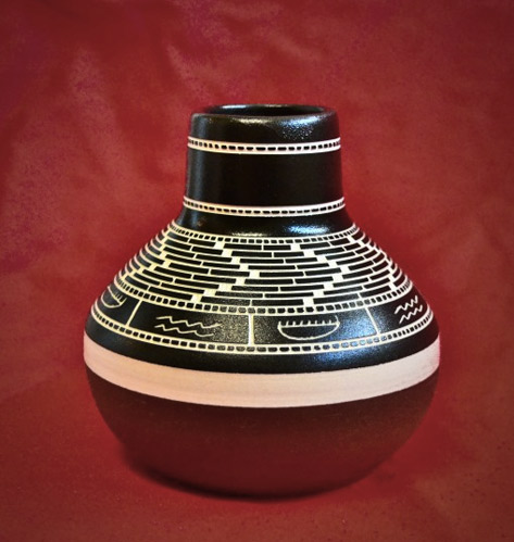 Patrick-Leach sgraffito ceramic pot