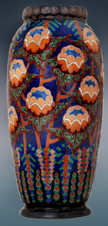 REVERNAY---Large-ovoid-earthenware-vase Atelier Revernay was located near Sarreguemines, France, and operated primarily between 1896 - 1930.