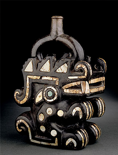 Stirrup vessel in the form of a ' moon animal’-100-800-AD-ceramic, mother of pearl, turquoise