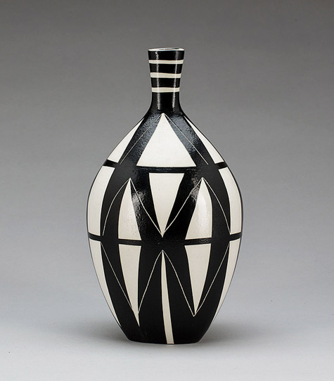 Karin Bjorquist black and white ceramic bottle vase