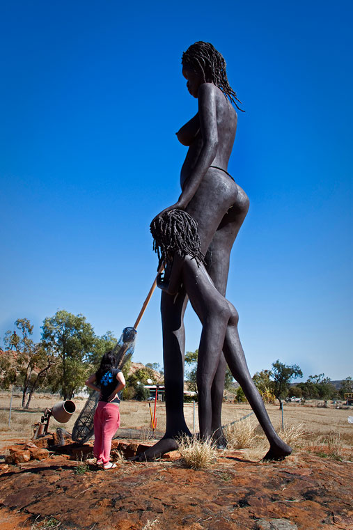 on-the-road-'Woman, Child and Goanna' by sculptor Mark Egan