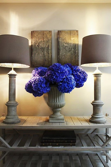 Vase with blue hydrangea
