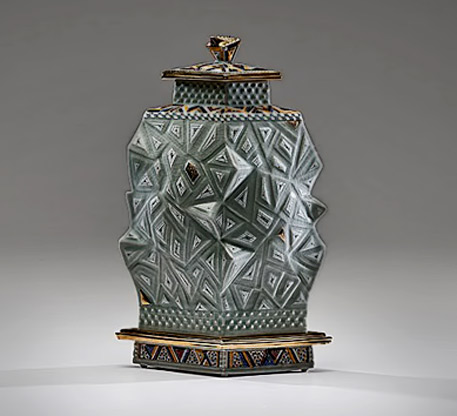 Celadon-Lidded-Vessel-with-Carved-Base--Ralph-Bacerra-2000-14inches