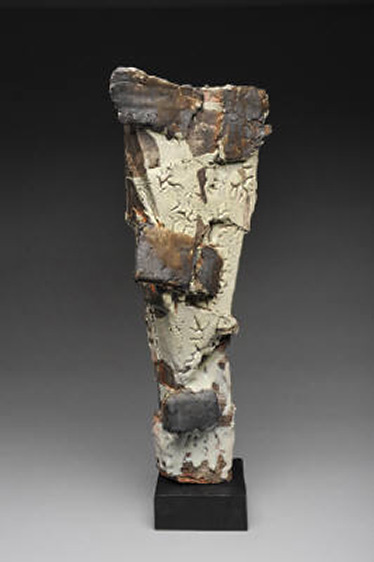 Jeff-Shapiro-Elongated-Form,-Copper Black stoneware, glaze wood fired