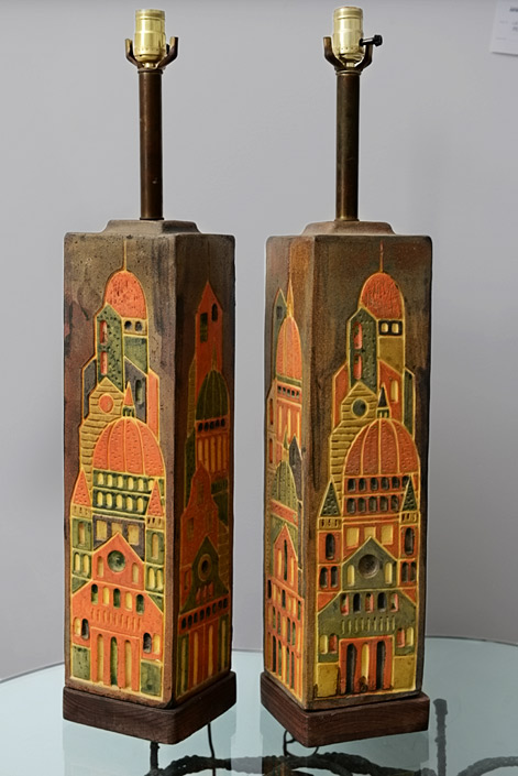 Pair-of-Fantoni-Ceramic-Lamps 60's 32inches in height