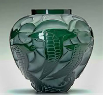 Rene Lalique green art deco glass vase