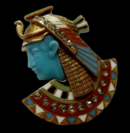 18ct-Gold-Rose-Cut-Diamonds-Enamel-Egyptian-Revival-Cleopatra-Pin-Jewels