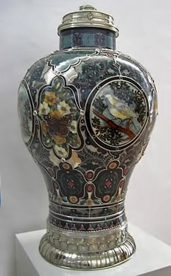 Jesus-Guerrero-Santos- Mexican ceramic vessel with silver decoration