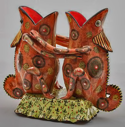 Twin CHAMELEON VASE Ardmore Australia Two ceramic chameleon figures