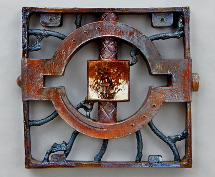 Mechanism-five----12x11 raku wall sculpture - Danny Rosales