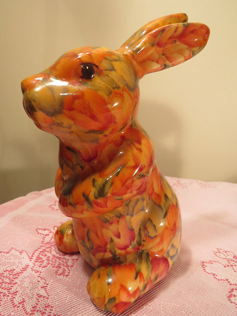 Vintage FLORAL Ceramic Bunny