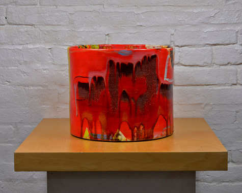 red-earthemware,-slips.g;aze-2014 Lauren Mabry red ceramic cylinder