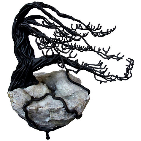 Graceful-American-Bronze and Geode Tree Sculpture by Belva Ball (1933-2009)