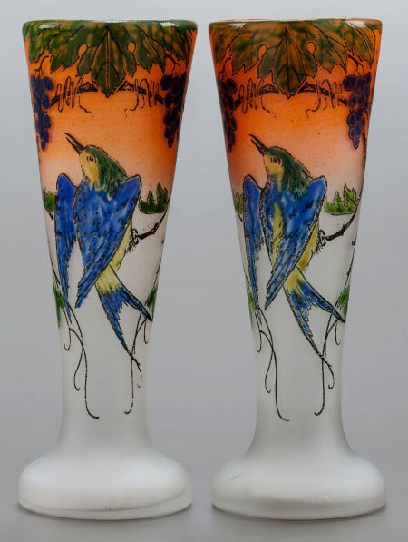 Pair of Legras Parrot vases