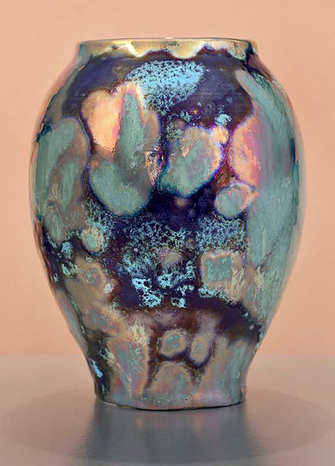 Stars-and-Clouds Paul J Katrich abstract lustre vase in dark blue, gold, turquoise