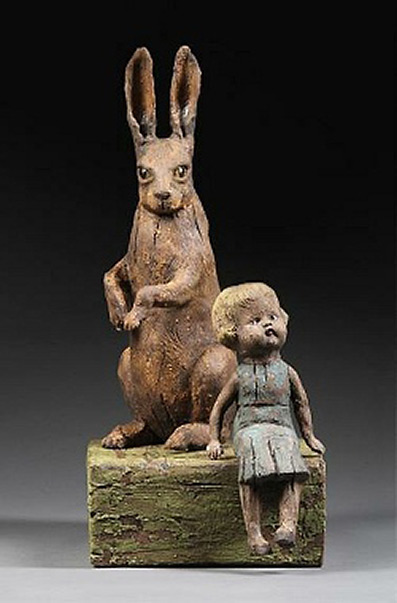 Margaret-Keelan ceramic sculpture -- girl and hare