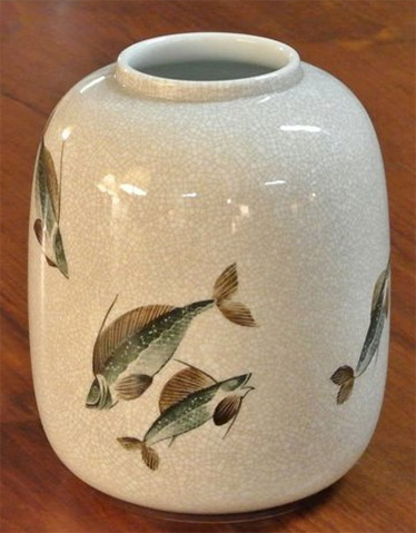 Vintage Bing Grondahl Crackle Glaze-Swimming Fish Vase