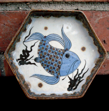 Vintage Ken Edwards Folk Art Hexagonal Fish Dish
