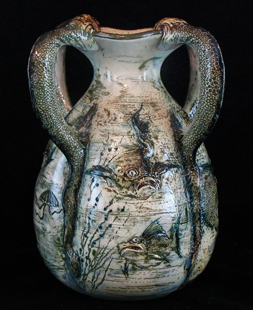 Martin Brothers grotesque ware fish decorative vase