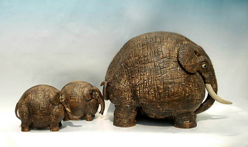 Shiwan pottery elephant figurines