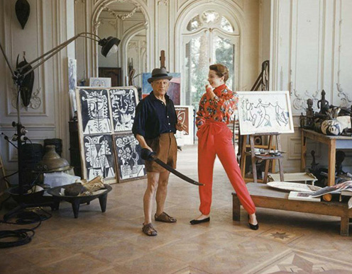 Bettina Graziani and Pablo Picasso in his studio