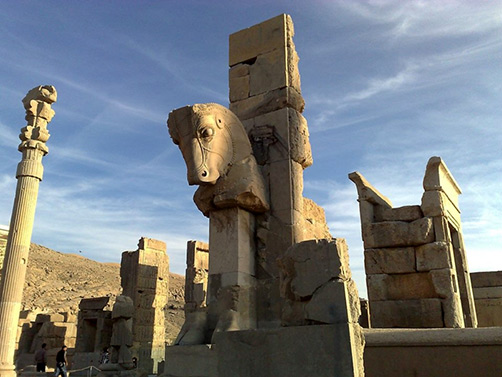 Ancient Persian horse head sculpture at temple