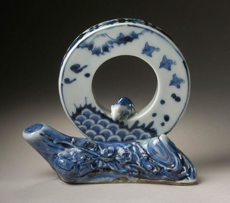 Disc Shaped Okimono, or Desk Screen, with Rat, Fuji, Plovers, Waves, and Plum Design LACMAJapan, 19th century Sculpture 