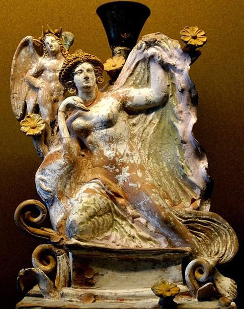 Eros, Leda and the swan.-Attic lekythos,-ca.-375–350-BCE