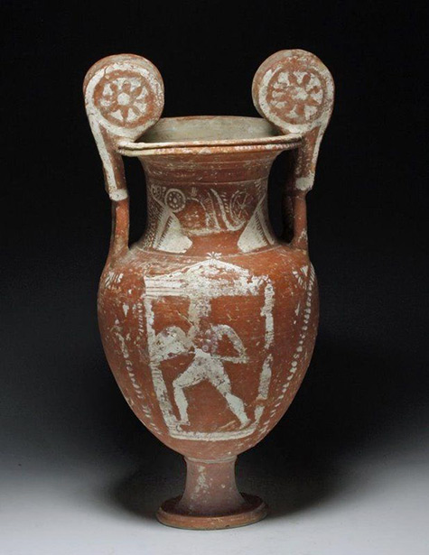 Greek Canosan twin handled volute krater, Canosa, Southern Italy