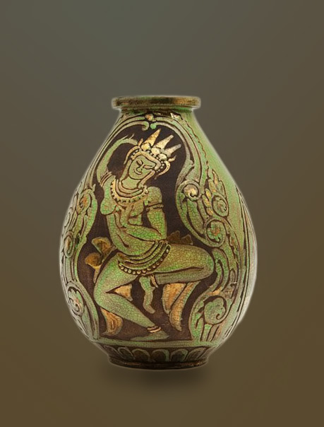 Rene Buthaud flat collar Siamese dancer vase